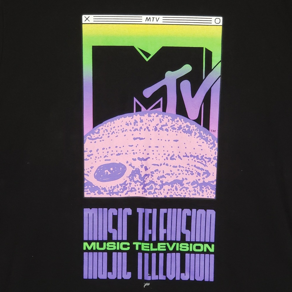 MTV Music Televison Long Sleeve Tee Shirt Black Neon Retro 2000s Throwback Sz XL
